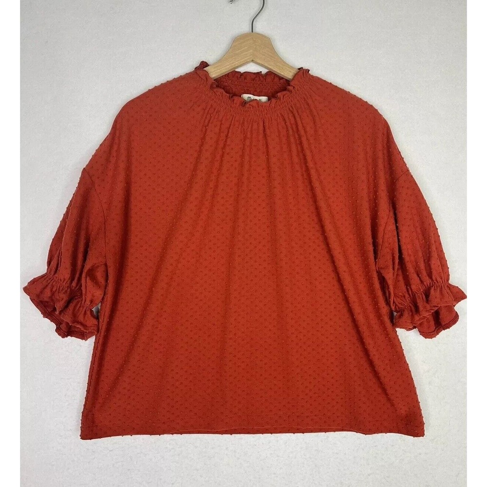 Madewell Size Medium Clipdot Ruffle Top Clay Brown - Picture 2 of 6
